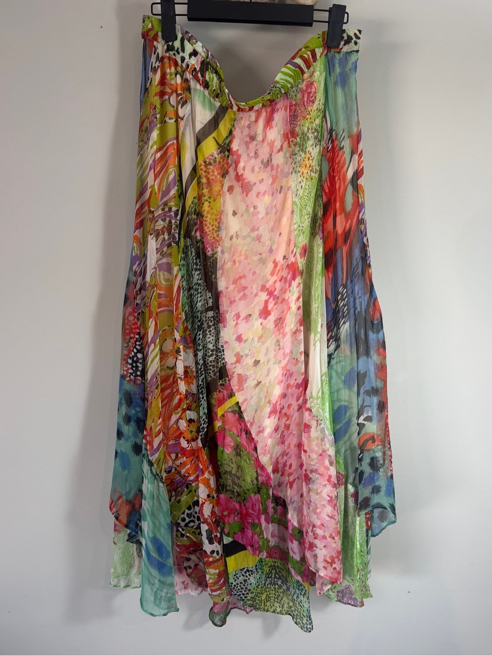 Vintage 90s Y2k Patchwork Handkerchief Hem Skirt Multicolour Paisley Floral XL